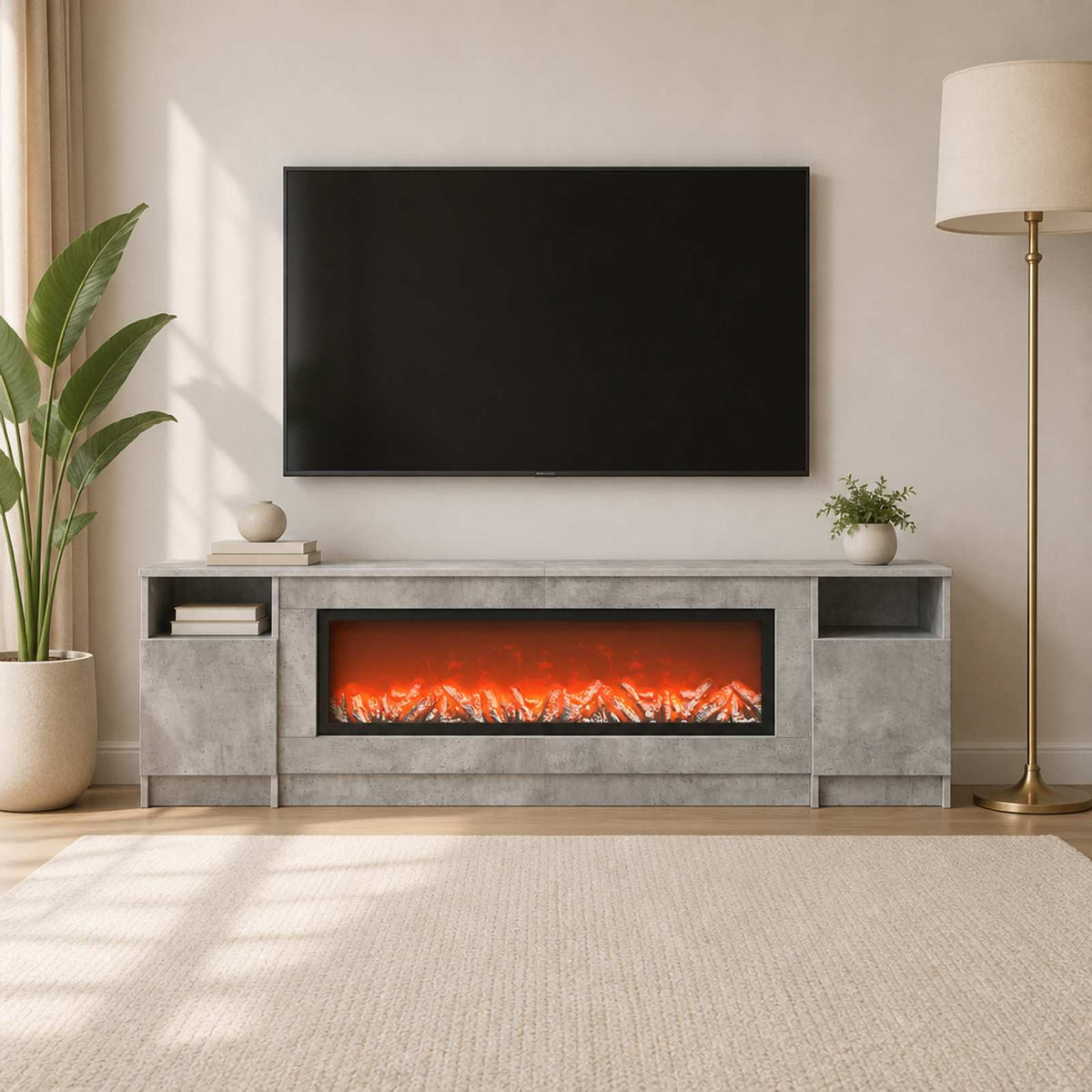 Electric Fireplace Concrete 165 x 28.5 x 47 cm Engineered wood