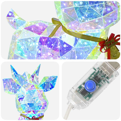 Prismatic Iridescent LED Reindeer with Bell Multicolour