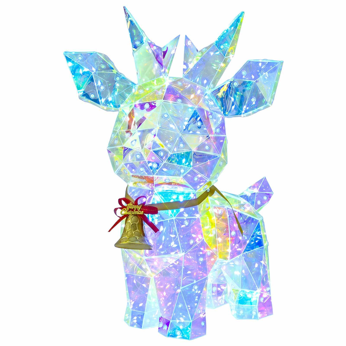 Prismatic Iridescent LED Reindeer with Bell Multicolour