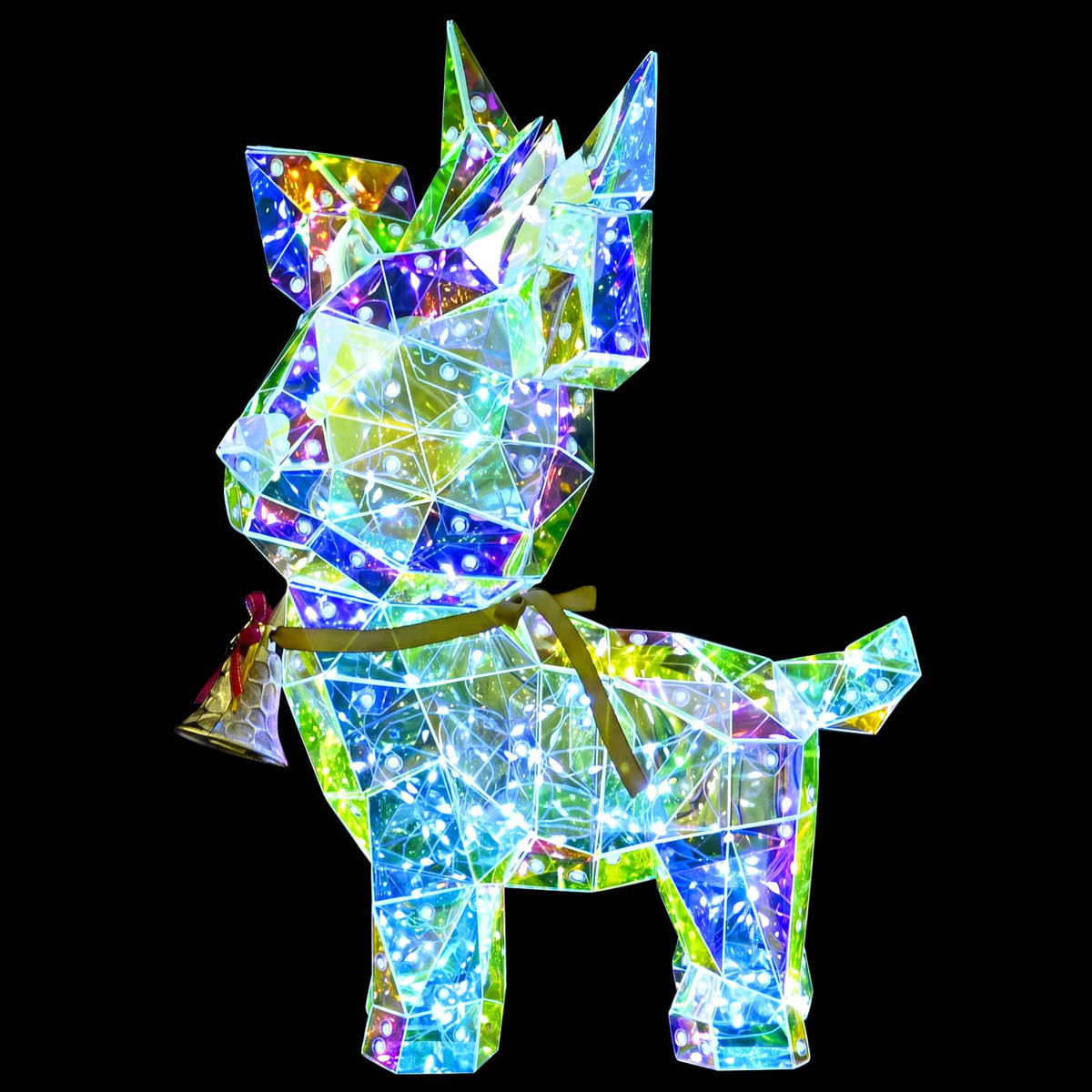 Prismatic Iridescent LED Reindeer with Bell Multicolour