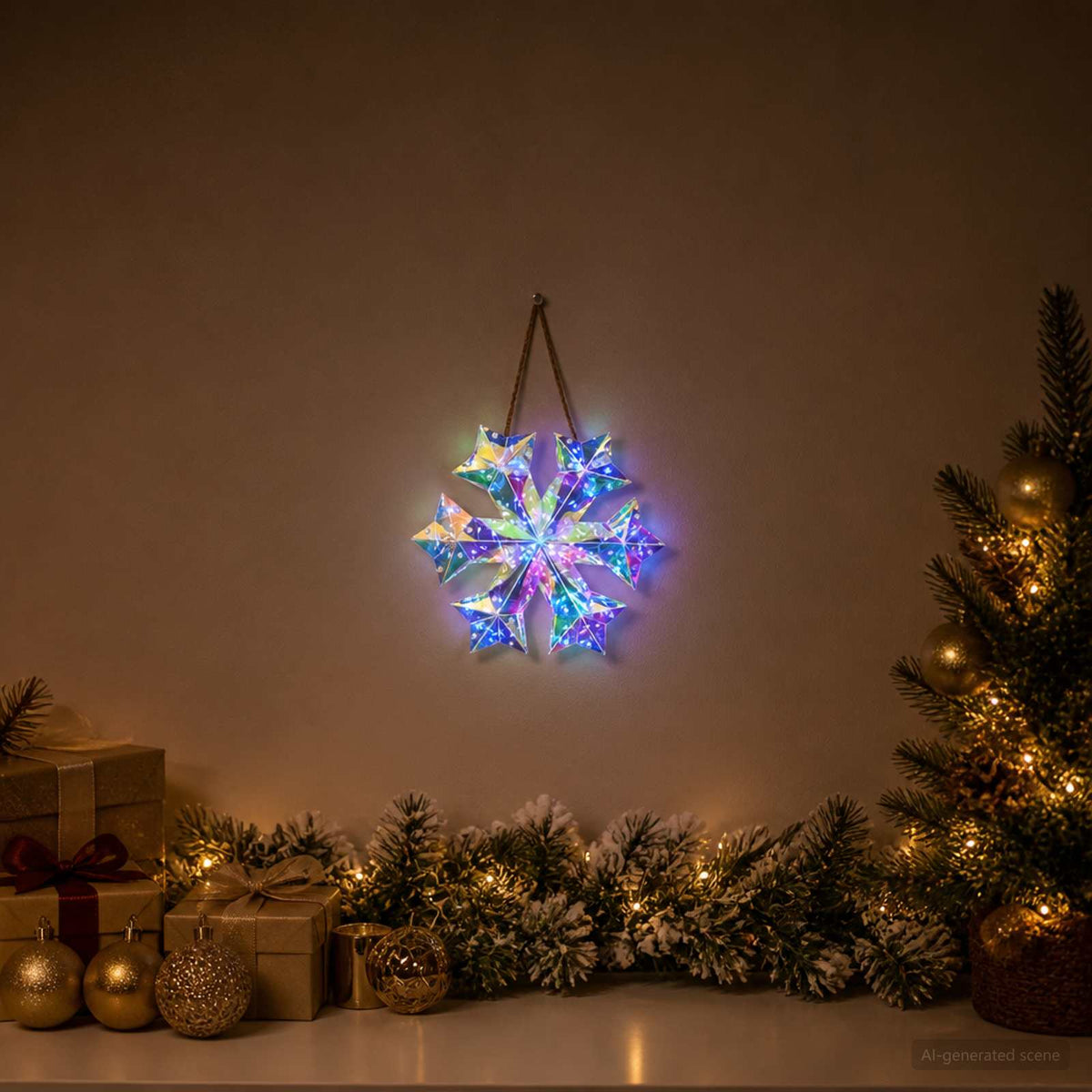 Prismatic Iridescent LED Snowflake Multicolour Ø 26 x 25 cm