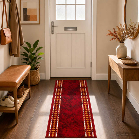 Runner Rug FLORNES Woven Red Diamonds 67 x 450 cm PP 7 mm