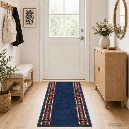 Runner Rug FLORNES Woven Blue Diamonds 67 x 250 cm PP 7 mm