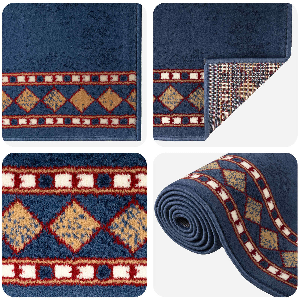 Runner Rug FLORNES Woven Blue Diamonds 80 x 250 cm PP 7 mm