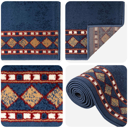 Runner Rug FLORNES Woven Blue Diamonds 80 x 450 cm PP 7 mm