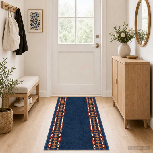 Runner Rug FLORNES Woven Blue Diamonds 100 x 350 cm PP 7 mm
