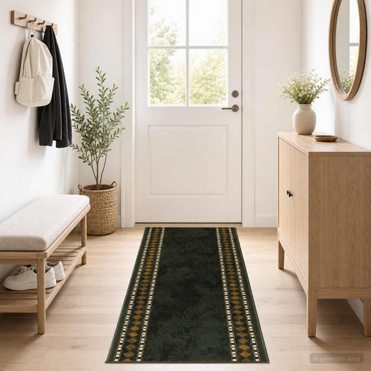 Runner Rug FLORNES Woven Green Diamonds 67 x 300 cm PP 7 mm