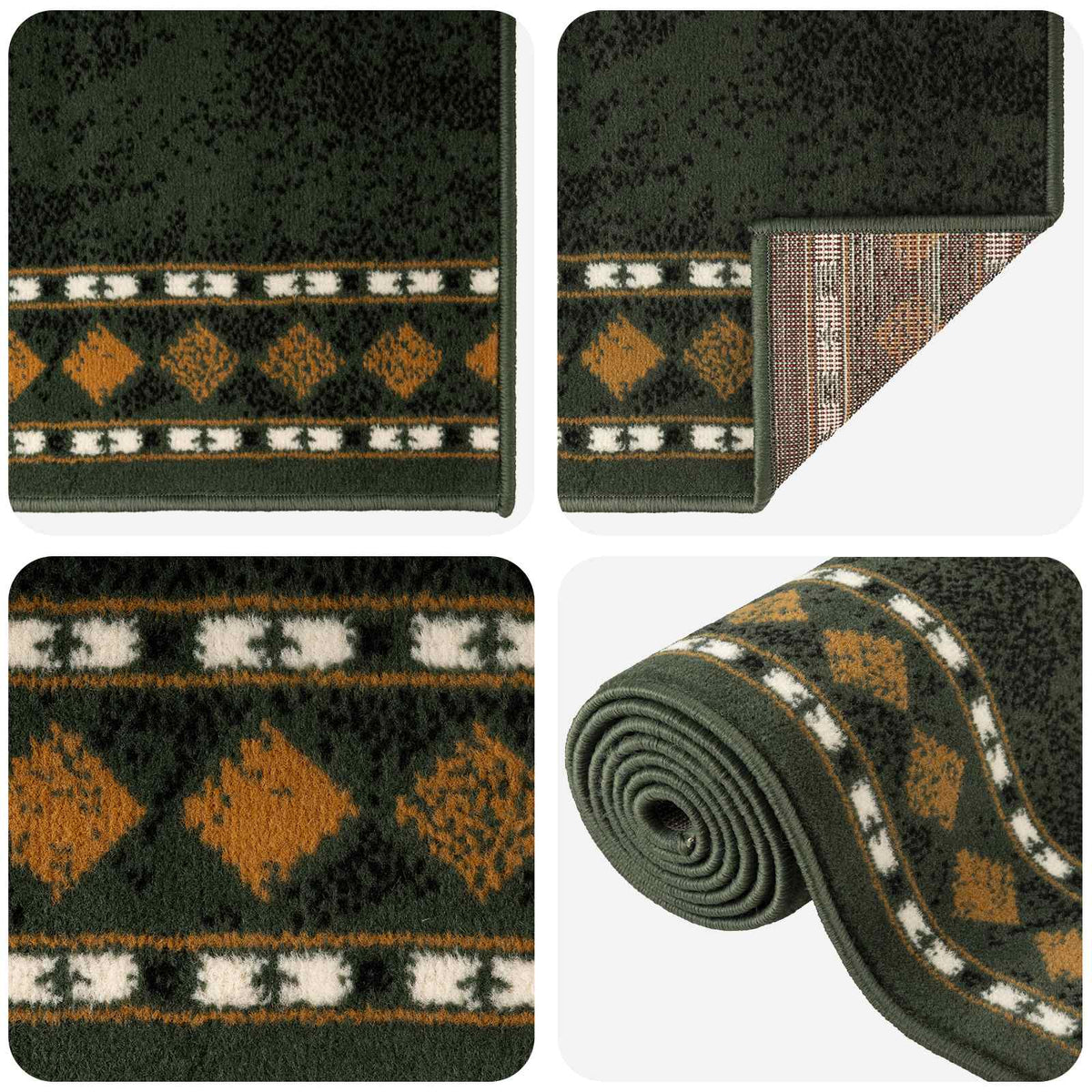 Runner Rug FLORNES Woven Green Diamonds 80 x 300 cm PP 7 mm