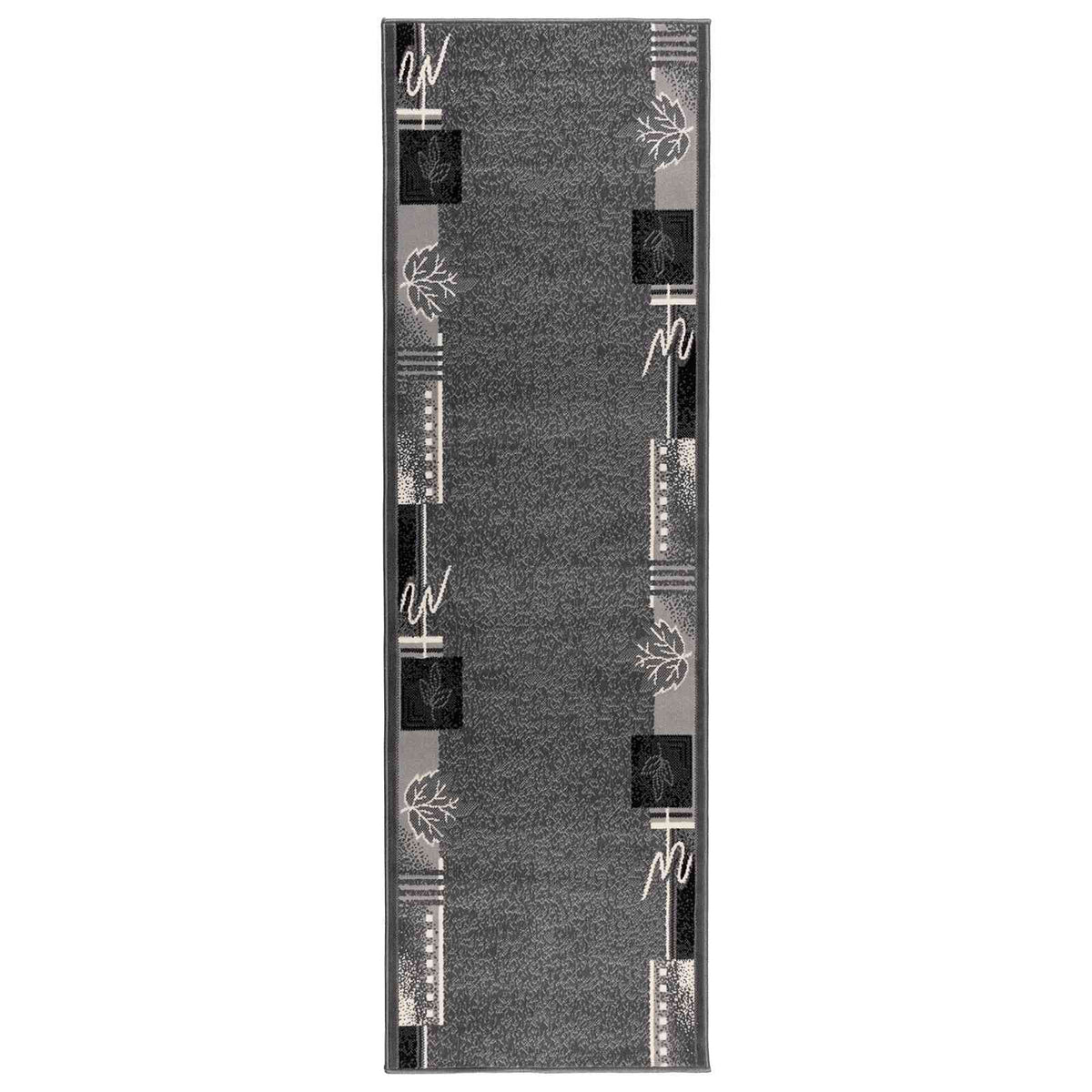 Runner Rug FLORNES Woven Grey Leaves 67 x 300 cm PP 7 mm
