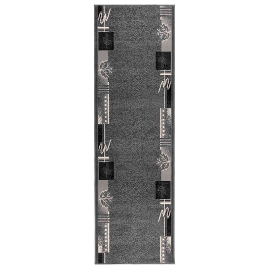 Runner Rug FLORNES Woven Grey Leaves 67 x 350 cm PP 7 mm