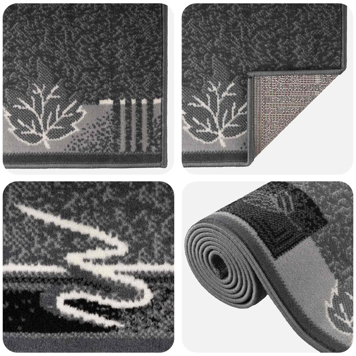 Runner Rug FLORNES Woven Grey Leaves 67 x 450 cm PP 7 mm