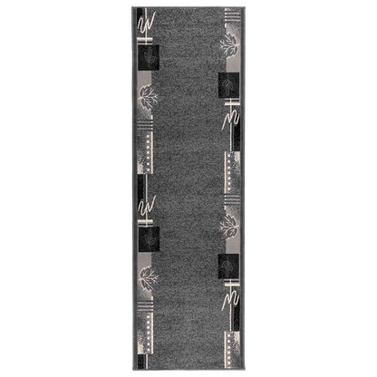 Runner Rug FLORNES Woven Grey Leaves 67 x 450 cm PP 7 mm