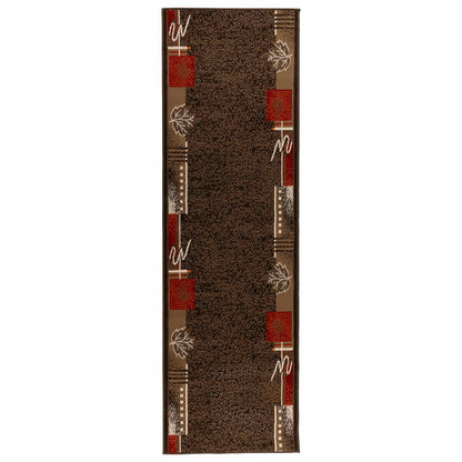 Runner Rug FLORNES Woven Brown Leaves 67 x 250 cm PP 7 mm