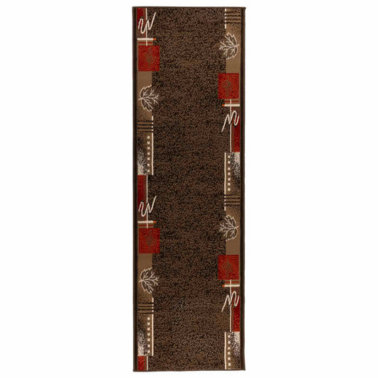 Runner Rug FLORNES Woven Brown Leaves 67 x 350 cm PP 7 mm