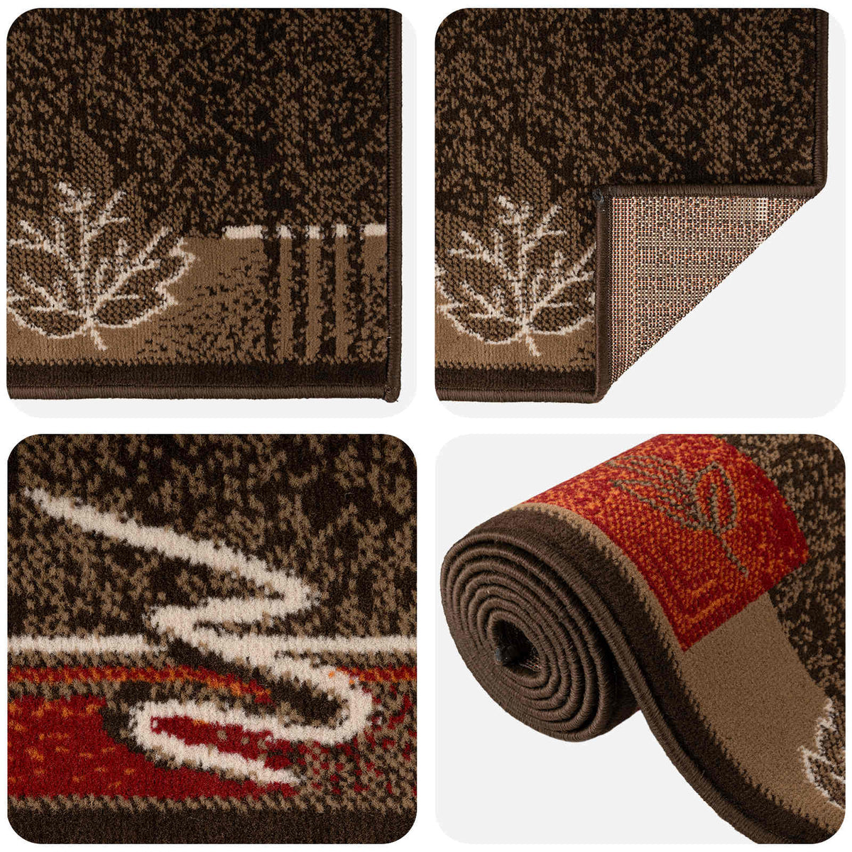 Runner Rug FLORNES Woven Brown Leaves 80 x 450 cm PP 7 mm