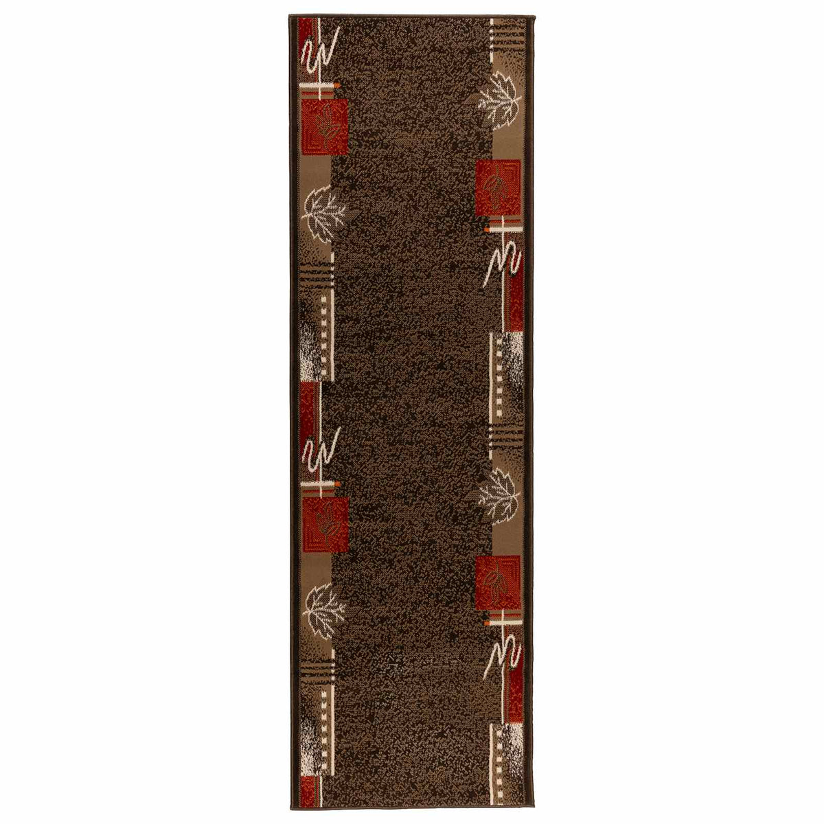 Runner Rug FLORNES Woven Brown Leaves 80 x 450 cm PP 7 mm