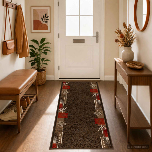 Runner Rug FLORNES Woven Brown Leaves 100 x 150 cm PP 7 mm