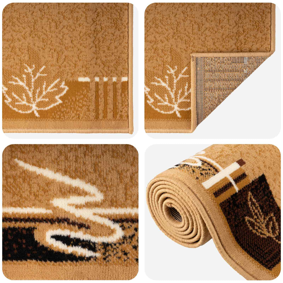 Runner Rug FLORNES Woven Ochre Leaves 80 x 450 cm PP 7 mm