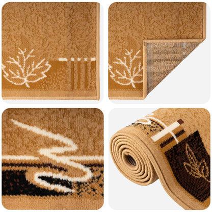 Runner Rug FLORNES Woven Ochre Leaves 80 x 450 cm PP 7 mm