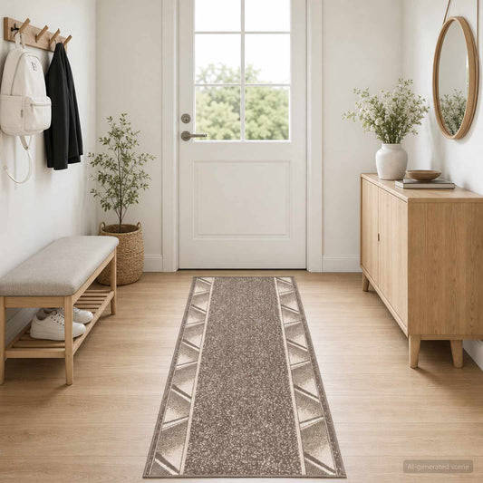 Runner Rug FLORNES Woven Taupe Zigzag 67 x 300 cm PP 7 mm