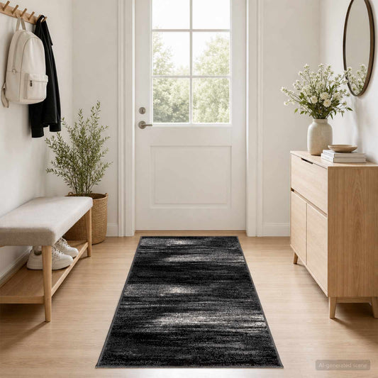 Runner Rug FLORNES Woven Black Brushes 80 x 400 cm PP 7 mm