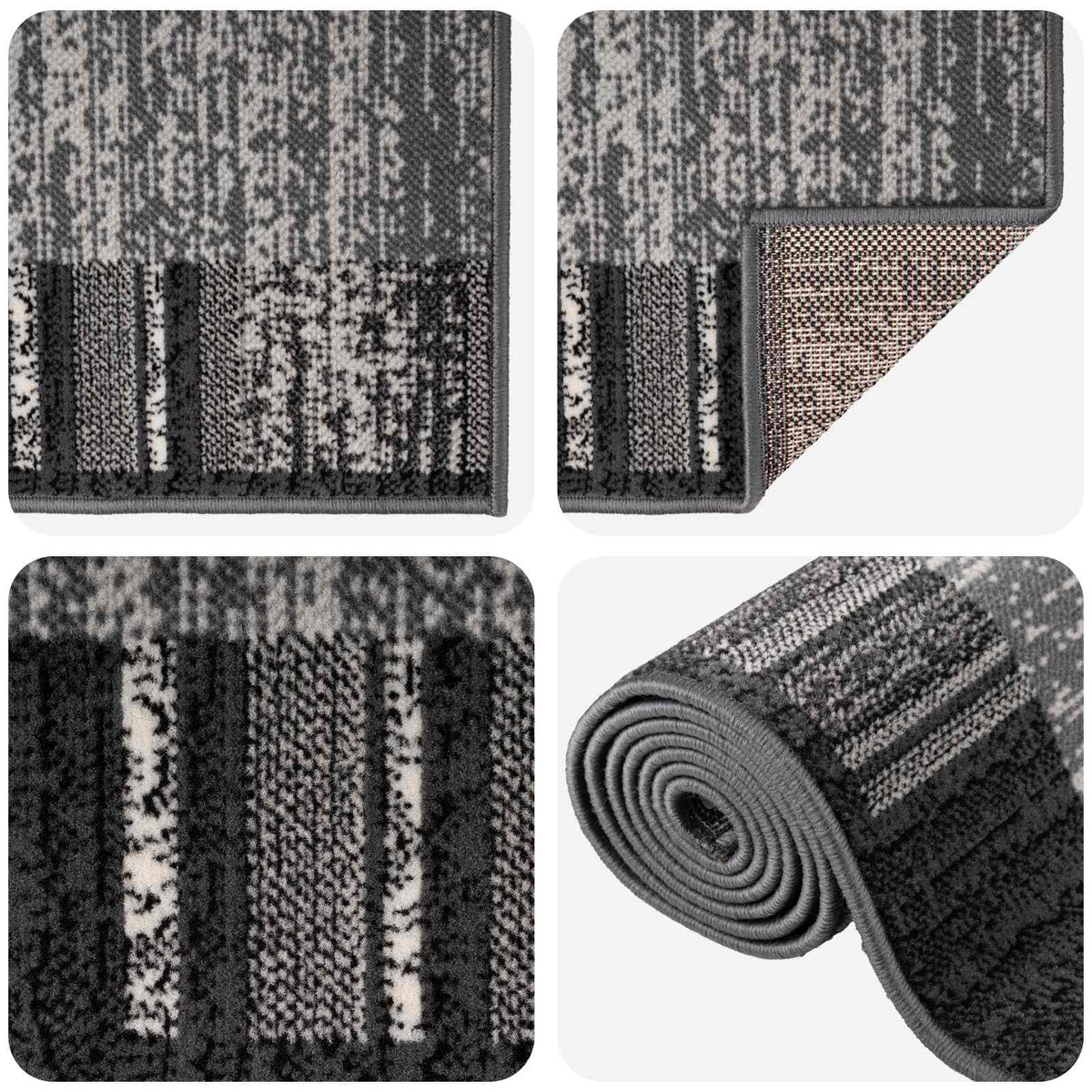 Runner Rug FLORNES Woven Grey Stripes 67 x 400 cm PP 7 mm