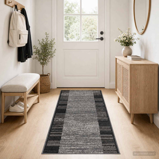 Runner Rug FLORNES Woven Grey Stripes 100 x 200 cm PP 7 mm
