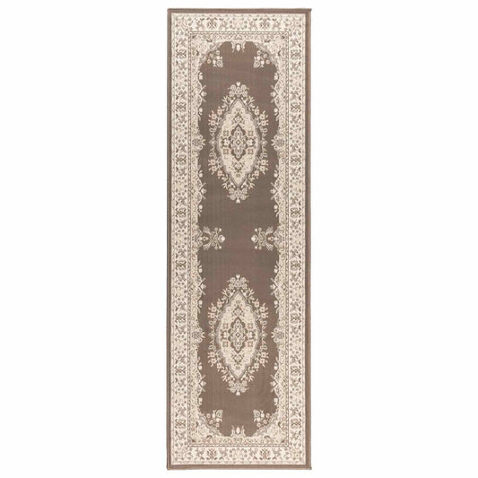 Runner Rug FLORNES Woven Taupe Pattern 80 x 300 cm PP 7 mm