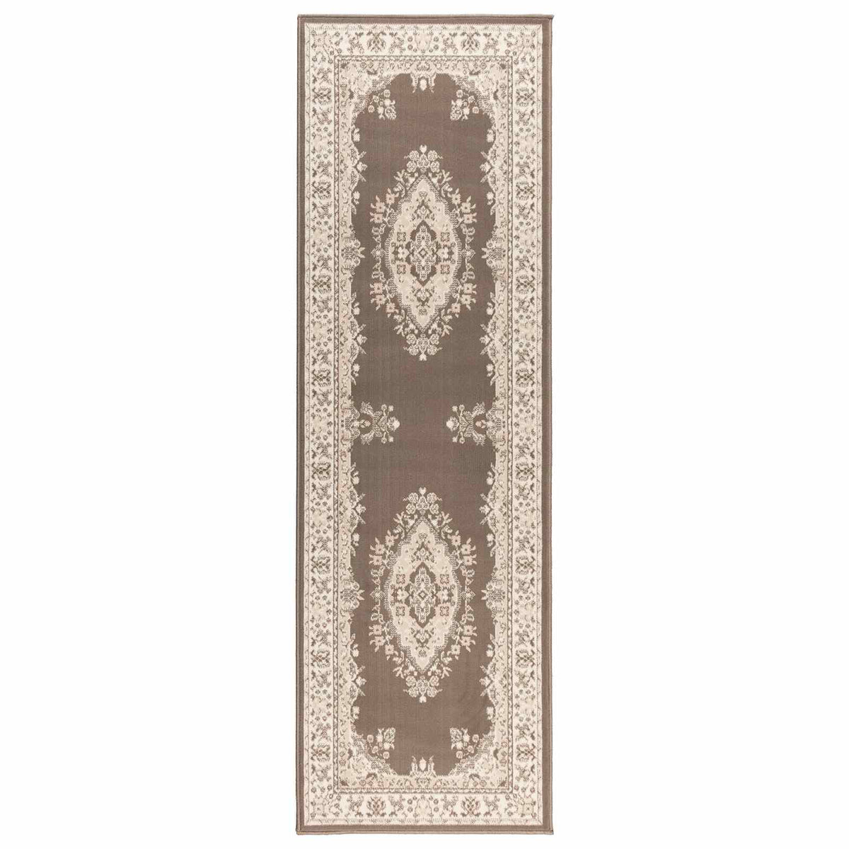 Runner Rug FLORNES Woven Taupe Pattern 80 x 450 cm PP 7 mm