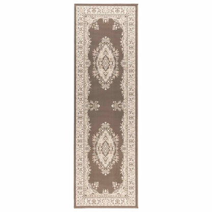Runner Rug FLORNES Woven Taupe Pattern 80 x 450 cm PP 7 mm