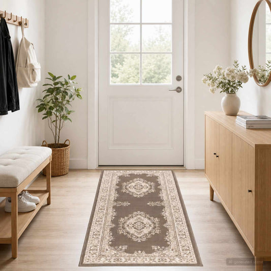 Runner Rug FLORNES Woven Taupe Pattern 100 x 400 cm PP 7 mm