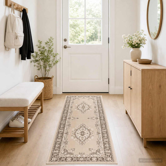 Runner Rug FLORNES Woven Ecru Pattern 67 x 150 cm PP 7 mm