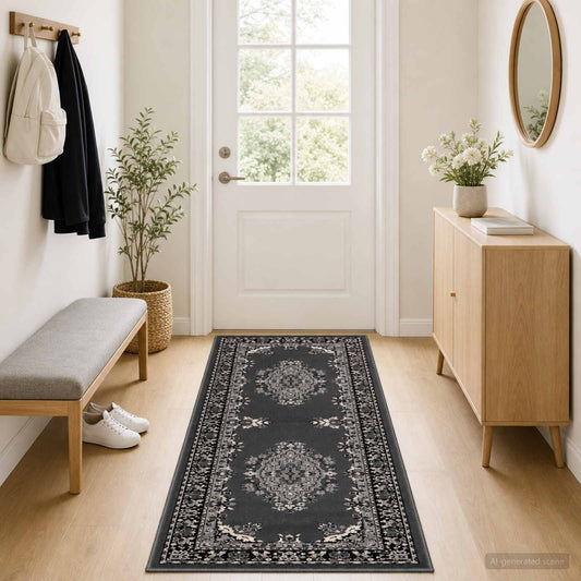 Runner Rug FLORNES Woven Grey Pattern 100 x 350 cm PP 7 mm
