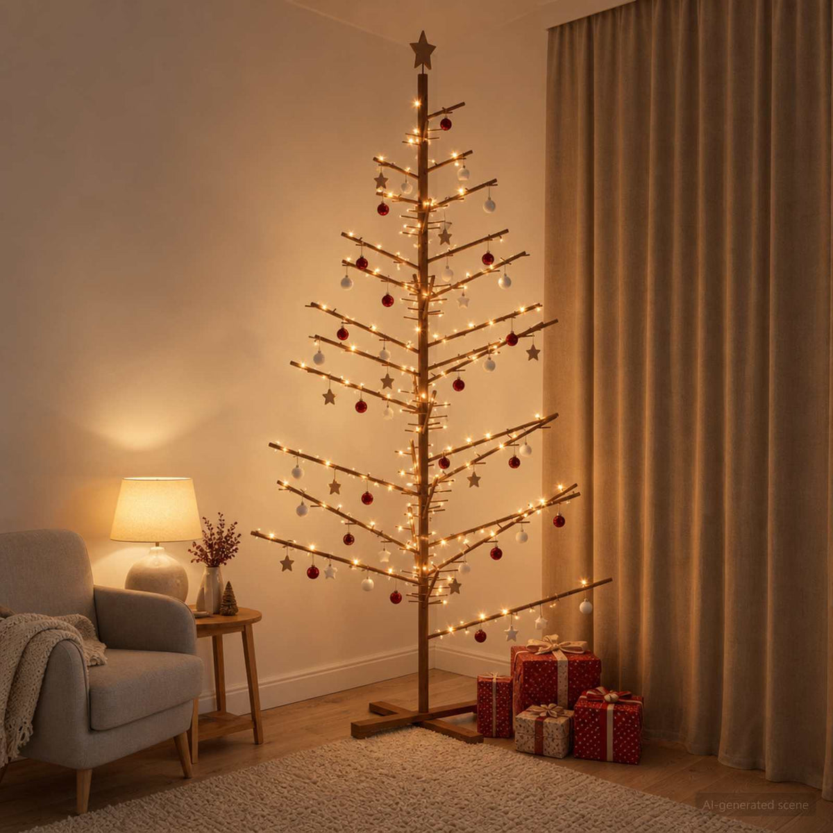 Wooden Christmas Tree 210 cm Bamboo and Solid Pine Wood