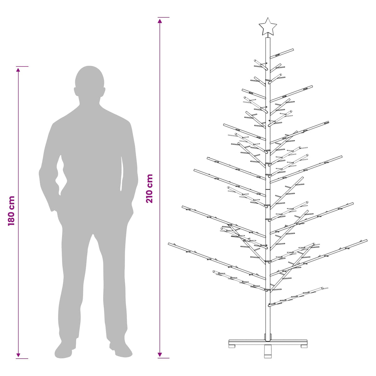Wooden Christmas Tree 210 cm Bamboo and Solid Pine Wood