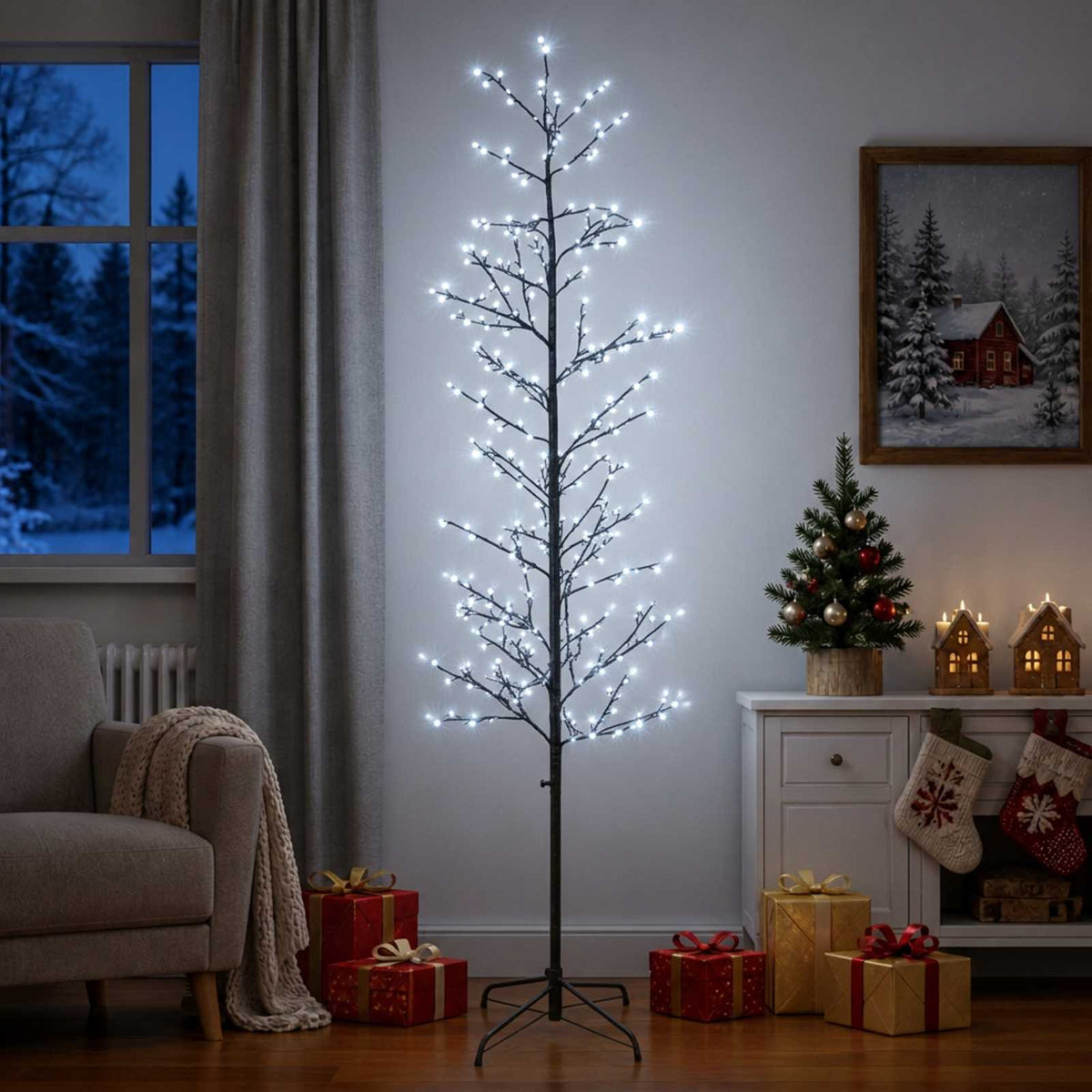 Micro Birch Christmas Tree Black 47 x 210 cm Steel 567 LEDs