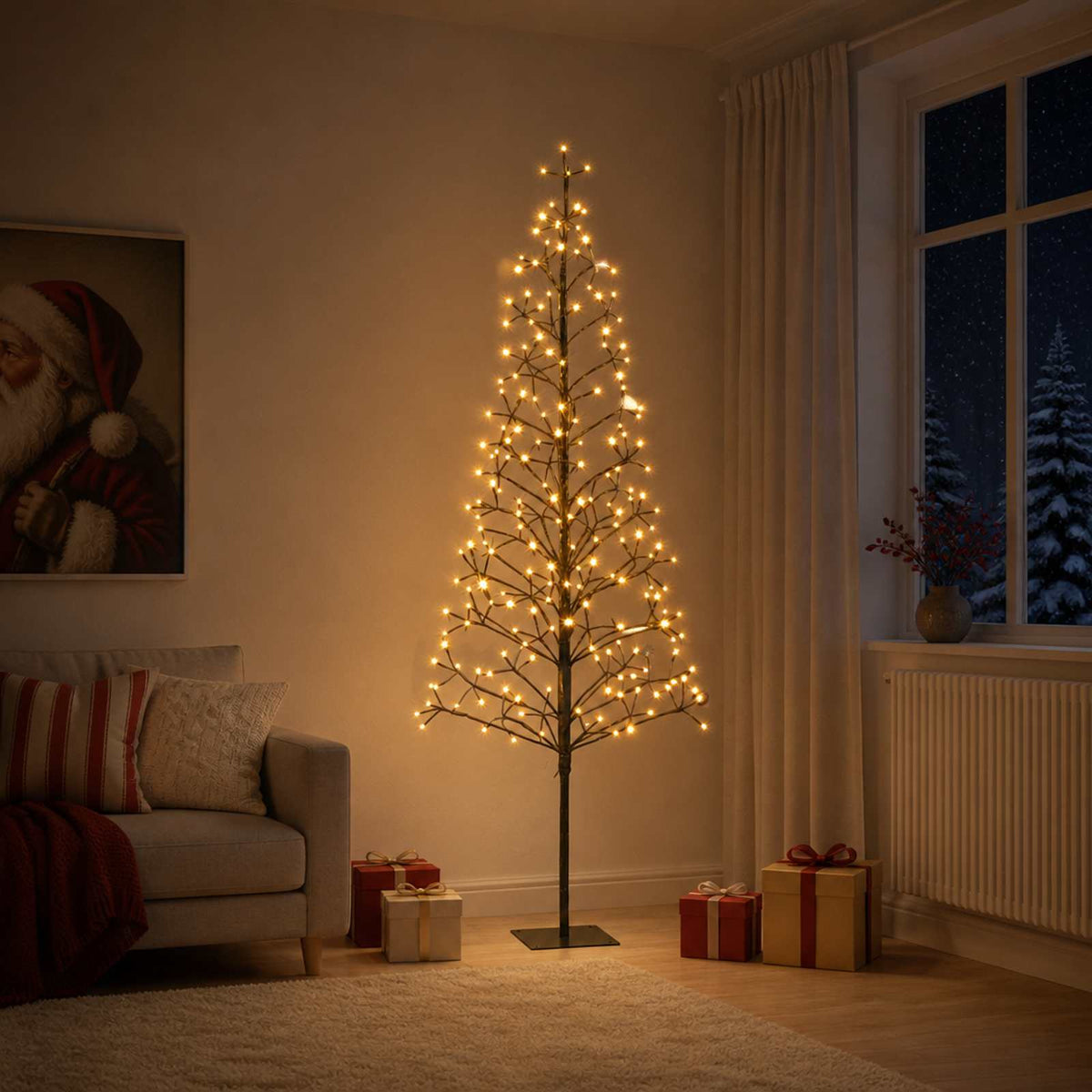 LED String Christmas Tree Black 20 x 20 x 180 cm Steel 196 LEDs