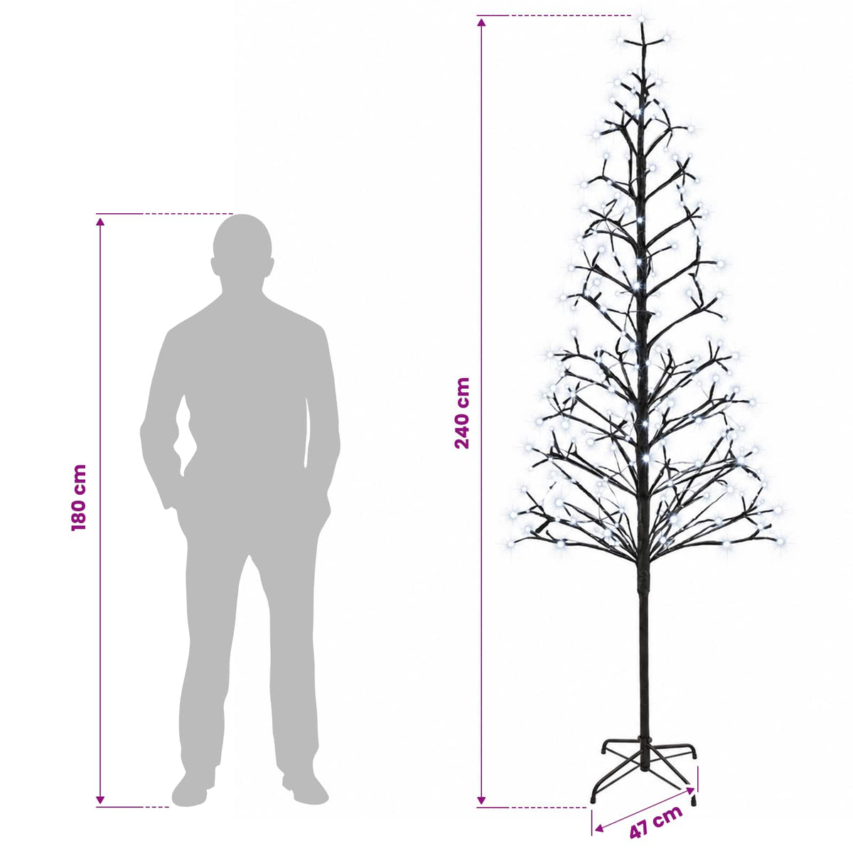 LED String Christmas Tree Black 47 x 240 cm Steel 268 LEDs