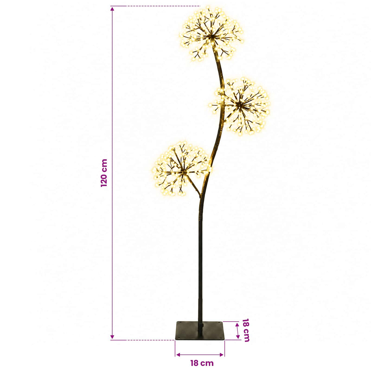 S-Shape LED Christmas Tree Black 18 x 18 x 120 cm Steel