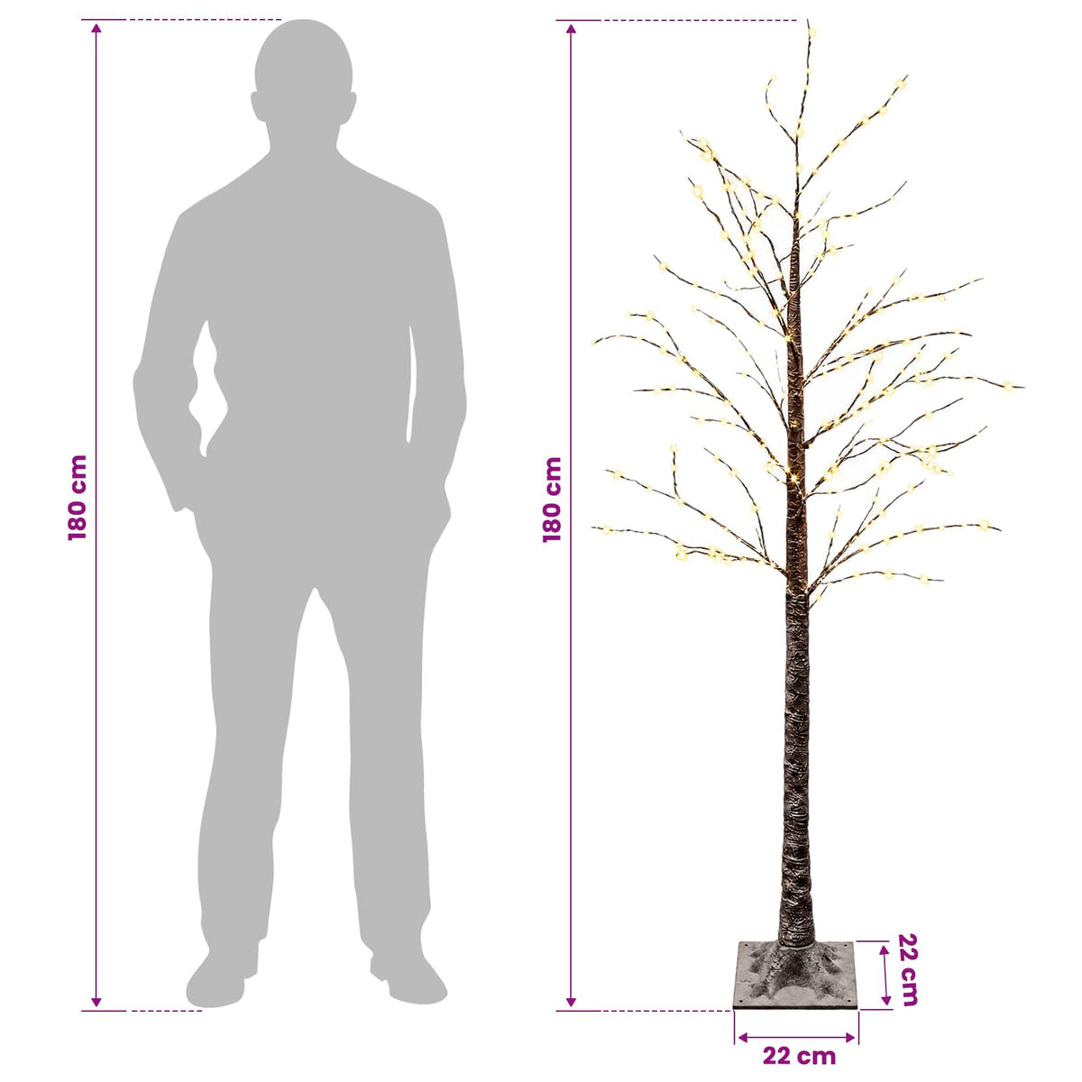 Snow-Covered LED Christmas Tree Brown 22 x 22 x 180 cm Plastic