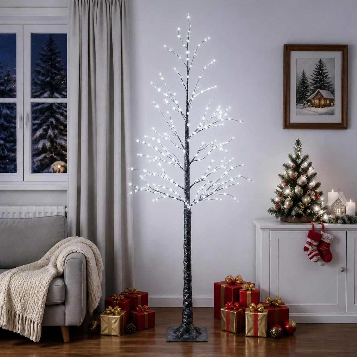 Snow-Covered LED Christmas Tree Brown 25 x 25 x 210 cm Plastic