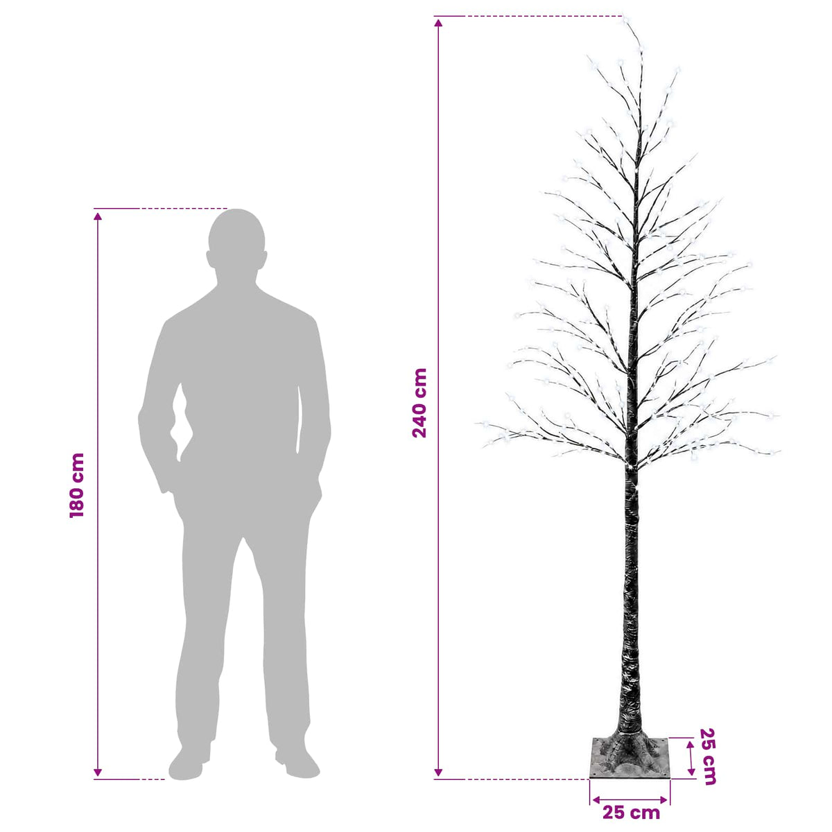 Snow-Covered LED Christmas Tree Brown 25 x 25 x 240 cm Plastic