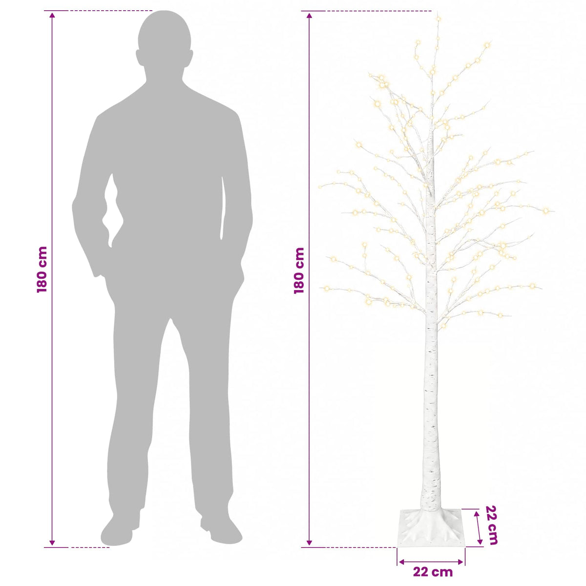Birch Christmas Tree White 22 x 22 x 180 cm Plastic 319 LEDs