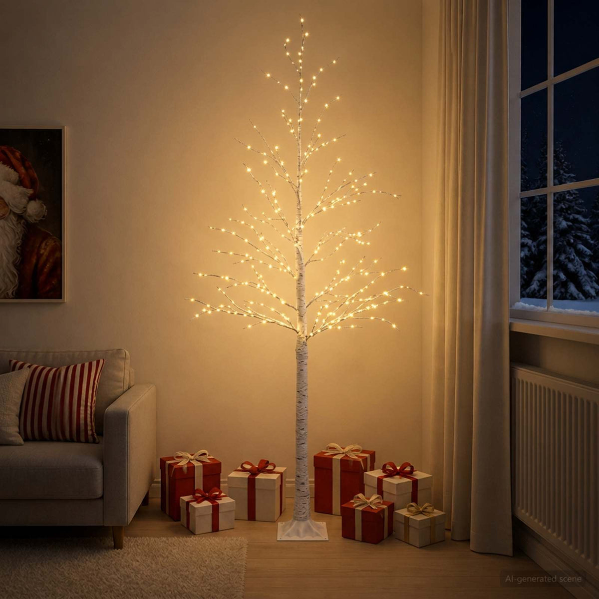 Birch Christmas Tree White 25 x 25 x 210 cm Plastic 406 LEDs
