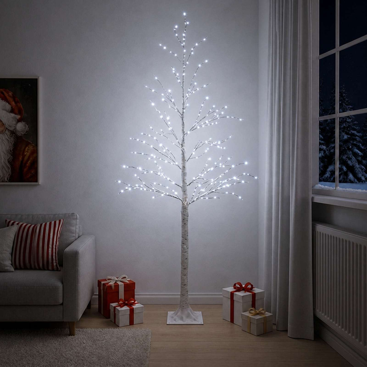 Birch Christmas Tree White 25 x 25 x 240 cm Plastic 493 LEDs