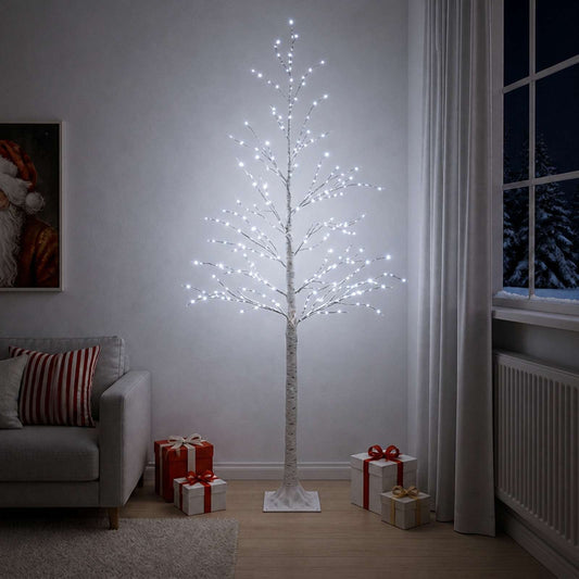 Birch Christmas Tree White 25 x 25 x 210 cm Plastic 406 LEDs