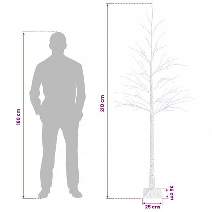 Birch Christmas Tree White 25 x 25 x 210 cm Plastic 406 LEDs