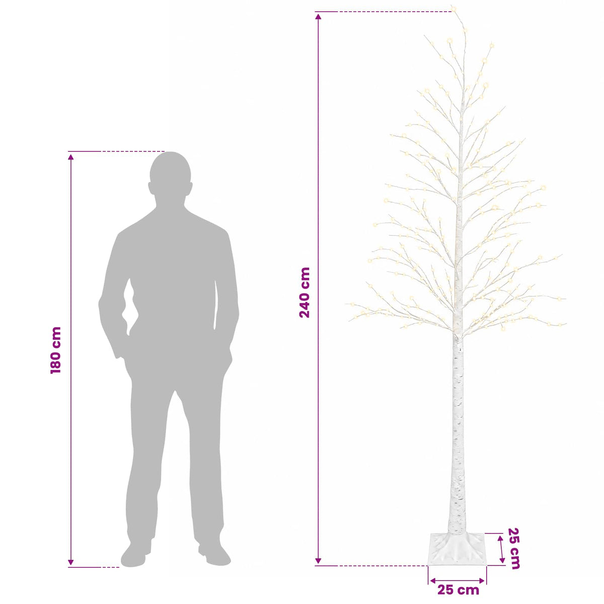 Birch Christmas Tree White 25 x 25 x 240 cm Plastic 493 LEDs