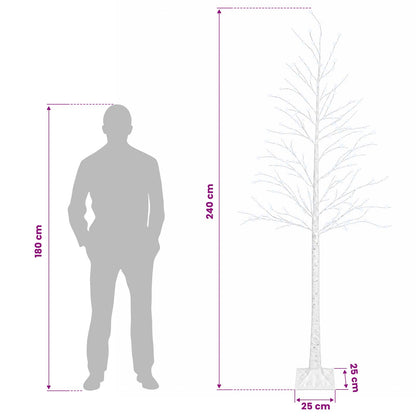 Birch Christmas Tree White 25 x 25 x 240 cm Plastic 493 LEDs