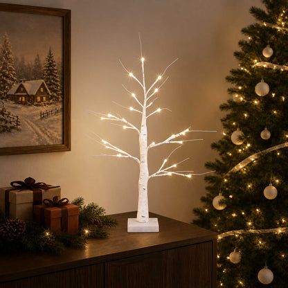 LED Birch Christmas Tree 2 pcs White 10 x 10 x 58 cm Plastic
